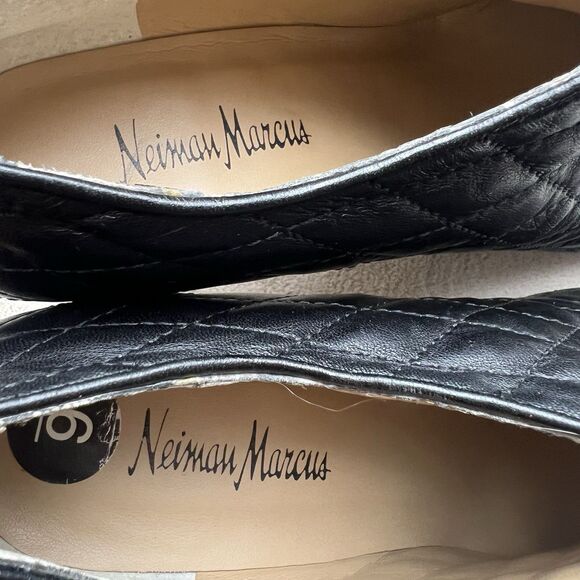 Neiman Marcus Quilted Black Leather High Heel Bootie Women 6 M Peep Toe Back Zip - Picture 12 of 16
